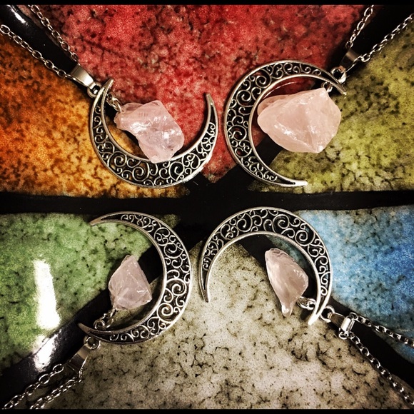 Rose Quartz Crescent Moon Necklace Boho Balance - Picture 4 of 6